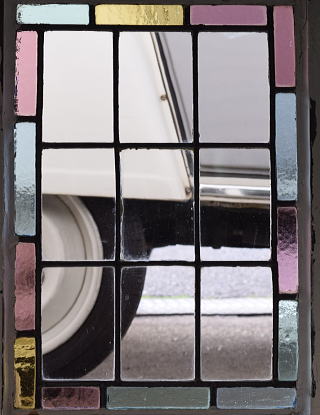 イギリス アンティーク ステンドグラス 幾何学 11296