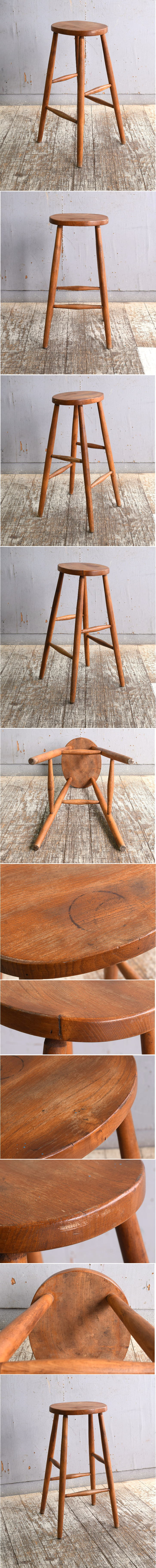 イギリス アンティーク家具 木製　ハイスツール　 椅子 11466