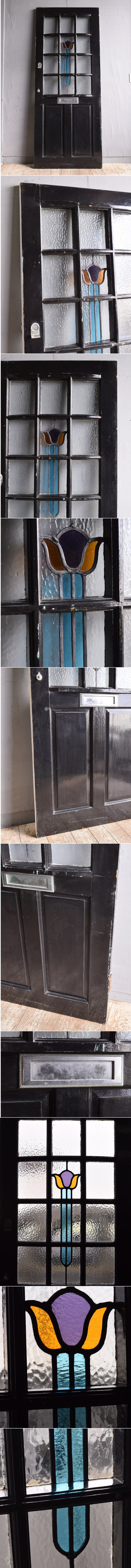 イギリス アンティーク ステンドグラス入り木製ドア 扉 建具 11972