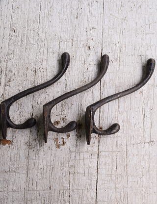 イギリス アンティーク アイアンコートフック×3 12136