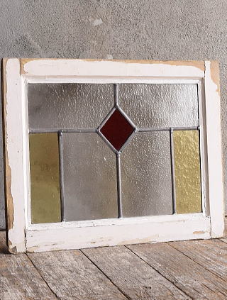 イギリス アンティーク ステンドグラス 窓 幾何学 12971