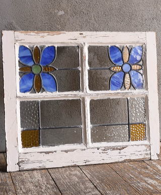 イギリス アンティーク ステンドグラス 窓 幾何学 12972