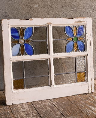 イギリス アンティーク ステンドグラス 窓 幾何学 12973