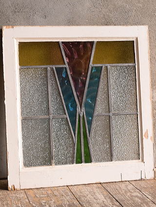 イギリス アンティーク ステンドグラス 窓 幾何学 12981