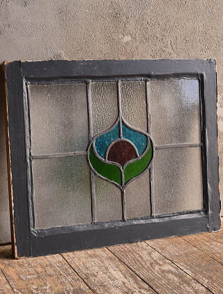 イギリス アンティーク ステンドグラス 窓 幾何学 12983