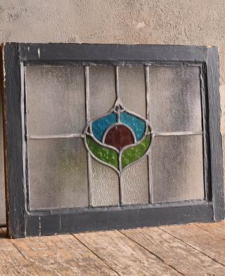 イギリス アンティーク ステンドグラス 窓 幾何学 12985