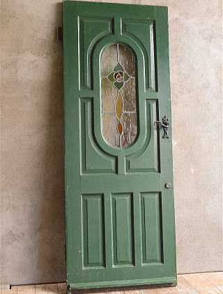 イギリス アンティーク ステンドグラス入り木製ドア 扉 建具 12992