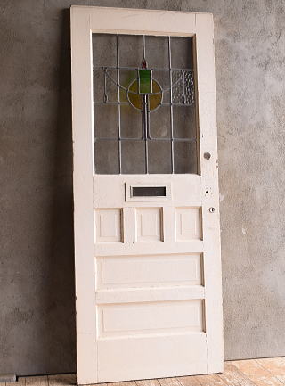 イギリス アンティーク ステンドグラス入り木製ドア 扉 建具 13053