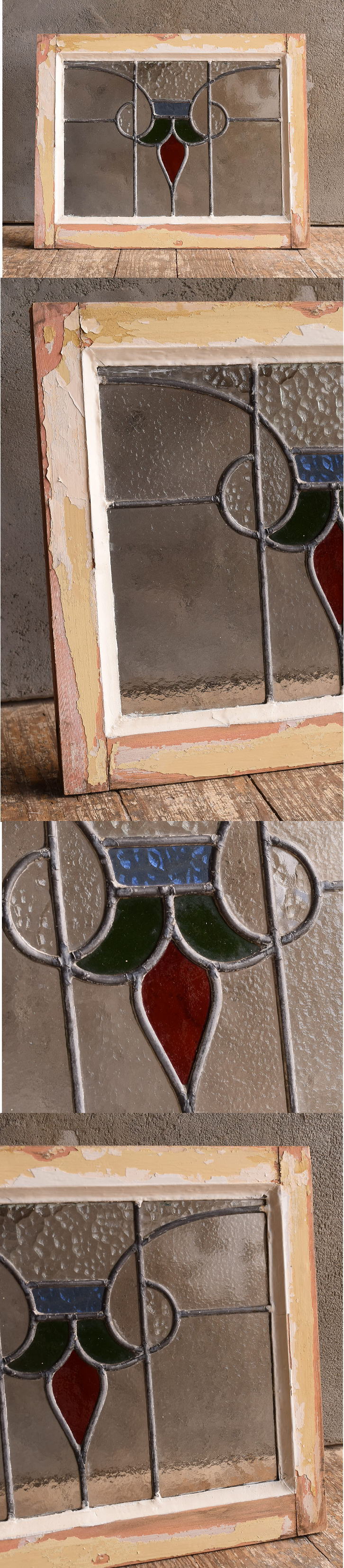 イギリス アンティーク ステンドグラス 窓 幾何学 13174