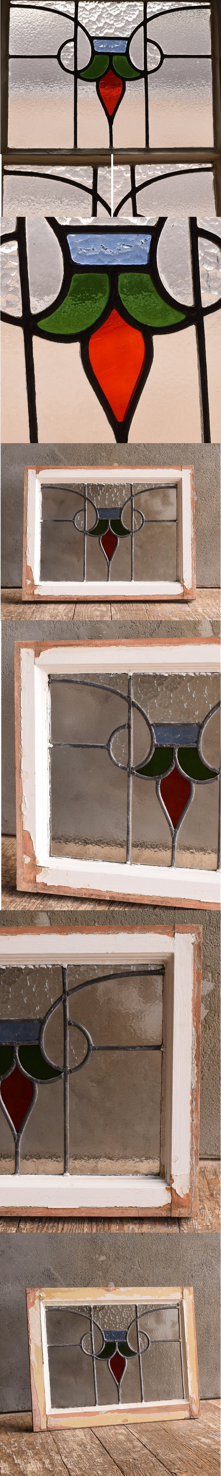 イギリス アンティーク ステンドグラス 窓 幾何学 13174