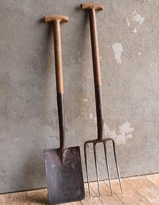 イギリスアンティーク ガーデンフォーク&スコップ 農機具 13193