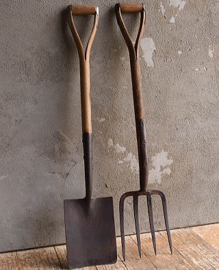 イギリスアンティーク ガーデンフォーク&スコップ 農機具 13194