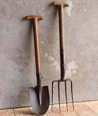 イギリスアンティーク ガーデンフォーク&スコップ 農機具 13195