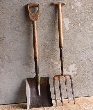 イギリスアンティーク ガーデンフォーク&スコップ 農機具 13196