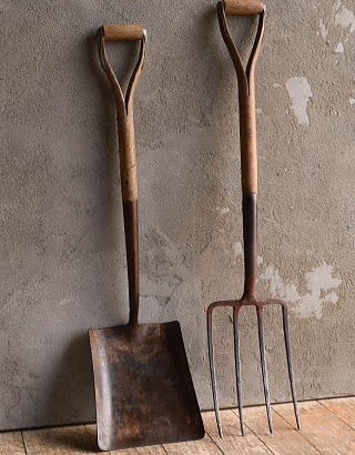 イギリスアンティーク ガーデンフォーク&スコップ 農機具 13197