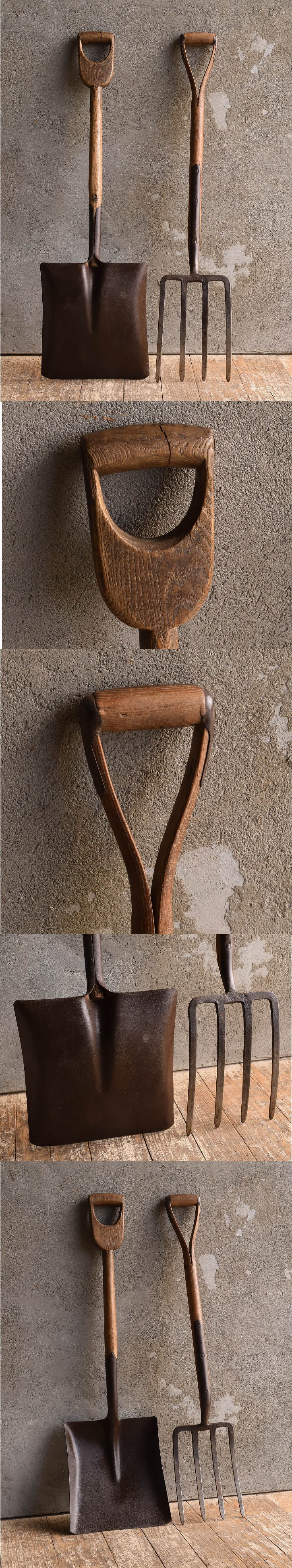 イギリスアンティーク ガーデンフォーク&スコップ 農機具 13198