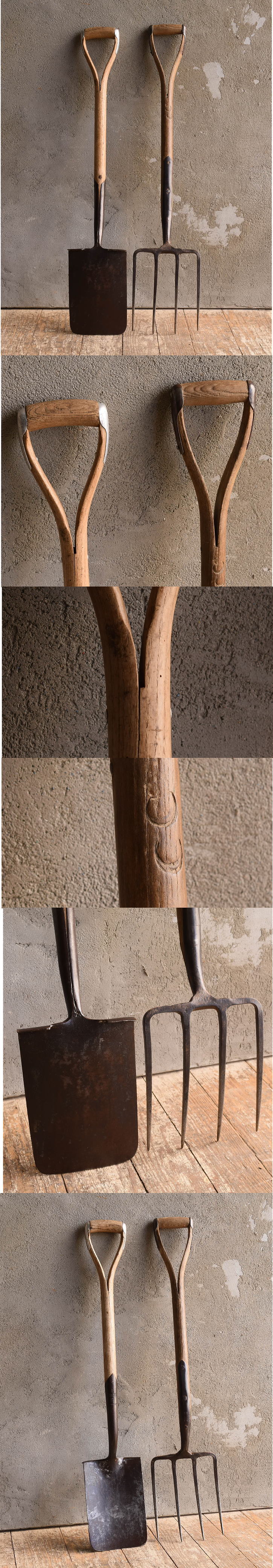 イギリスアンティーク ガーデンフォーク&スコップ 農機具 13199