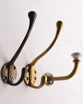 イギリス アンティーク　真鍮製コートフック×3　13306