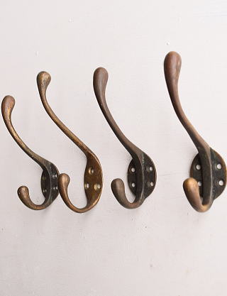 イギリス アンティーク　真鍮製コートフック×4　13308