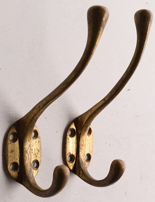 イギリス アンティーク　真鍮製コートフック×2　13310