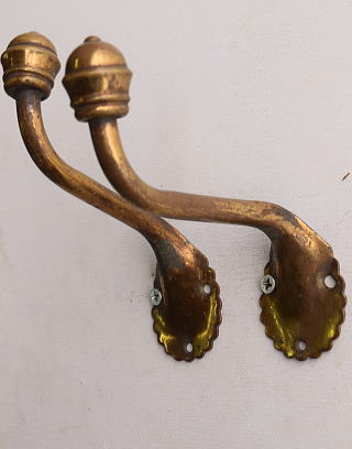 イギリス アンティーク　真鍮製コートフック×2　13312