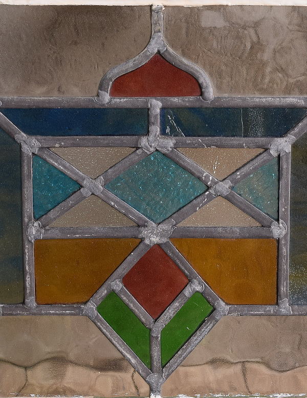 イギリス アンティーク ステンドグラス 窓 幾何学 13359