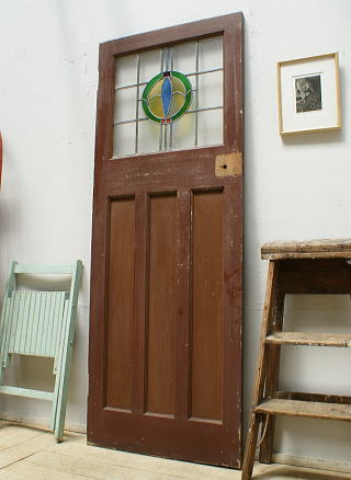 イギリス アンティーク ステンドグラス入り木製ドア 扉 ディスプレイ 建具 9679