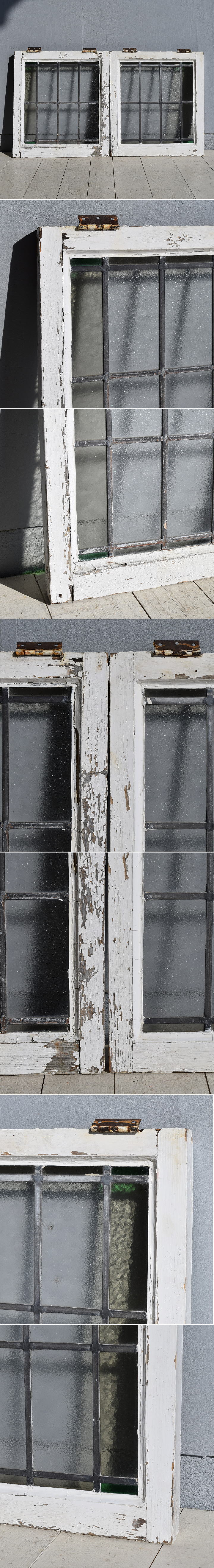 イギリス アンティーク ステンドグラス窓×2 建具 7808