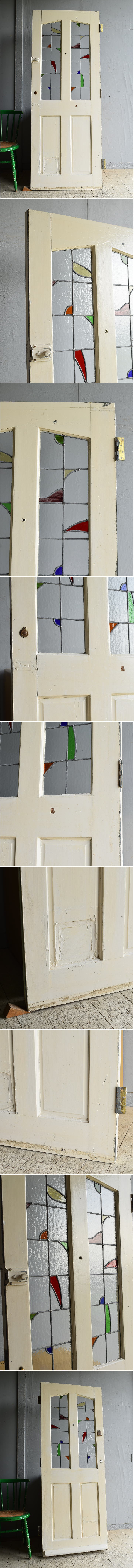 イギリス アンティーク ステンドグラス入り木製ドア 扉 建具　8193