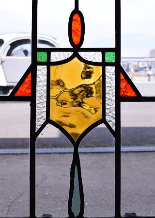 イギリス アンティーク ステンドグラス 幾何学 9438