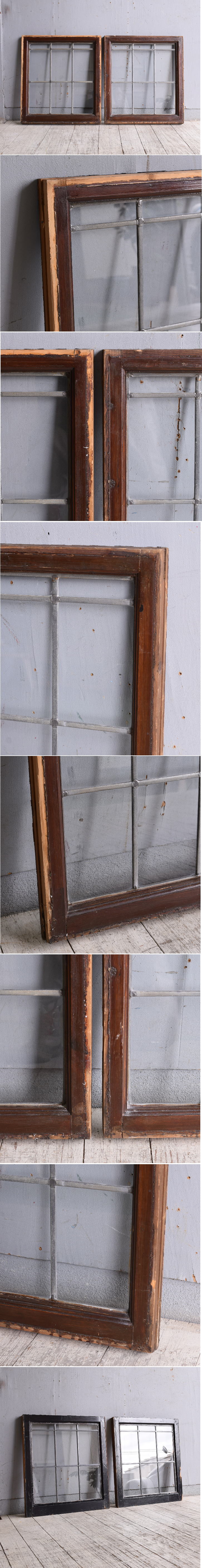 イギリス アンティーク 窓×2 無色透明 9953